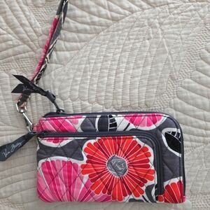Vera Bradley Pink and Gray Floral Wristlet